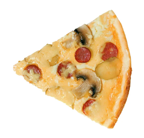 Délicieuse Tranche Pizza Aux Champignons Saucisse Concombre Fromage Isolé Sur — Photo