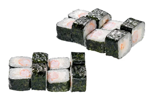 Sushi Roll Shrimps Cheese Isolated White Background Traditional Japanese Dish — Zdjęcie stockowe