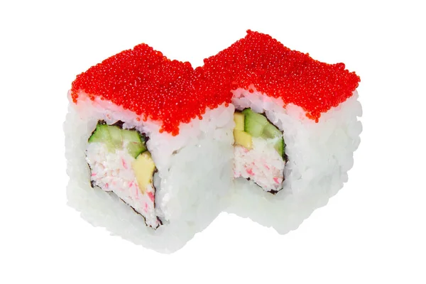 Sushi Rulle Med Krabbkött Gurka Och Avokado Isolerade Vit Bakgrund — Stockfoto