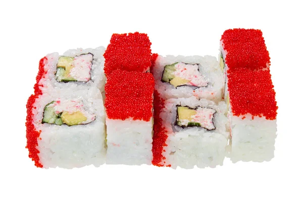 Roll Sushi Mięsa Kraba Ogórek Awokado Białym Tle Białym Tle — Zdjęcie stockowe