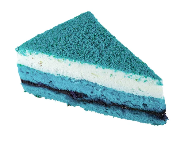 Slice Tasty Blue Cake Biscuit Cream Isolated White Background — Stok fotoğraf
