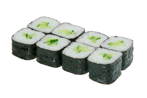 キュウリと米ロール寿司 白い背景上に分離 シンプルな料理 — ストック写真