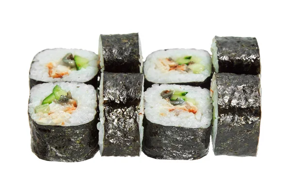 Sushi Rolls Eel Cucumber Isolated White Background Tasty Japanese Dish — Stock Photo, Image