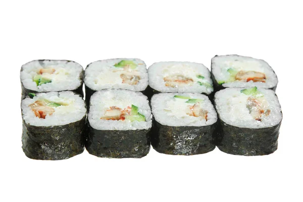 Суши Угрем Сыром Огурцом Изолированный Белом Фоне Вкусная Японская Кухня — стоковое фото
