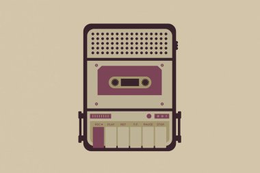 Düğmeleri ile vintage cassete kaydedici Düz tasarım illüstrasyon