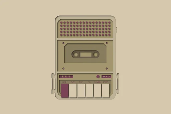 Flat Paper Cut Design Illustration Vintage Cassete Recorder Buttons — Stock Photo, Image