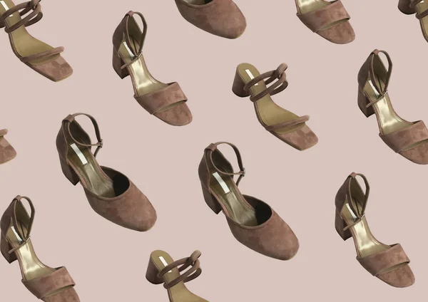 Padrão Sapatos Femininos Fundo Rosa Isolado Padrão Sapatos Camurça Marrom — Fotografia de Stock