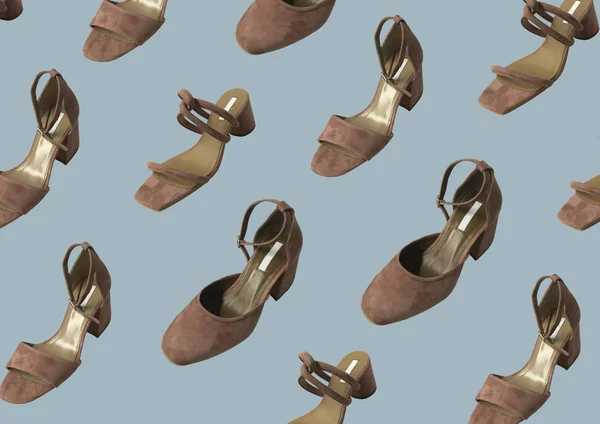 Pola Sepatu Wanita Latar Belakang Biru Terisolasi Pola Sepatu Suede — Stok Foto