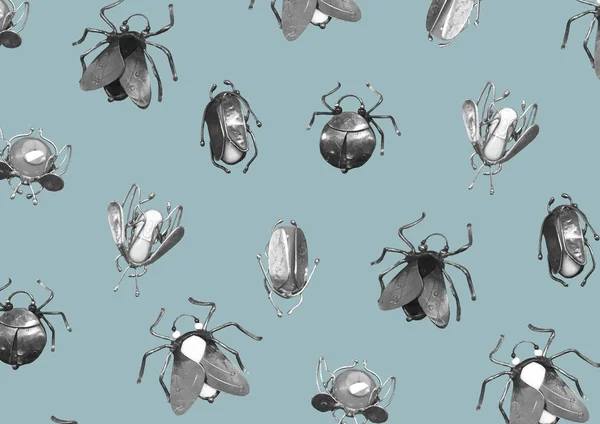 Bugs Beetles Pattern Jewelry Form Beetles Insects Silver Insects Jewelry — Stock Photo, Image