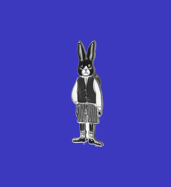 Rabbit Pin Suit Blue Background Black White Rabbit Isolated Background — Stock Photo, Image