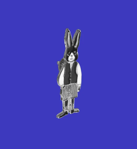 Rabbit Pin Suit Blue Background Black White Rabbit Isolated Background — Stock Photo, Image