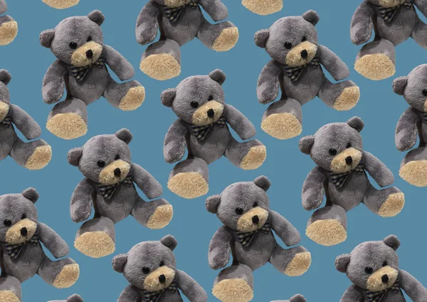 Blauer Niedlicher Teddybär Isoliert Auf Blauem Hintergrund Teddybär Plüsch Muster — Stockfoto