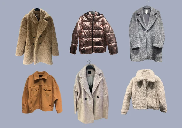 Veste Hiver Mode Avec Fourrure Composition Des Vêtements Isolés Sur — Photo