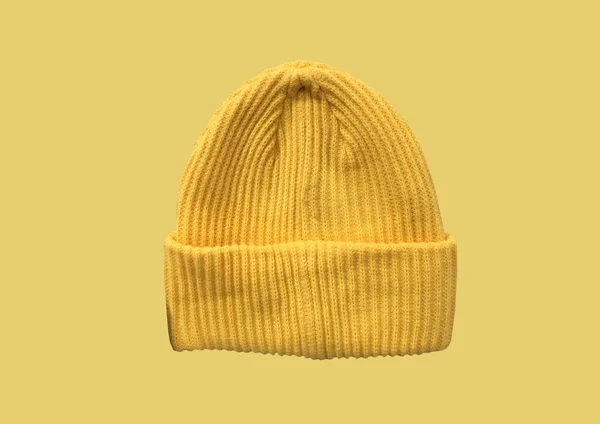 Padrão Chapéu Hipster Inverno Amarelo Isolado Fundo Amarelo Chapéu Inverno — Fotografia de Stock