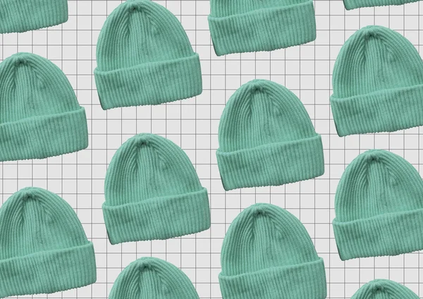 Green Winter Hipster Hat Pattern Isolated White Background Fashion Casual — Stock Photo, Image
