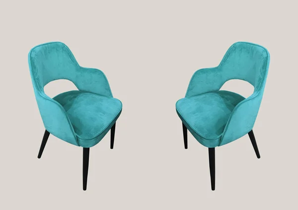 디자이너 청록색 의자가 배경에 분리되어 디자이너 디자인 콜라주 — 스톡 사진