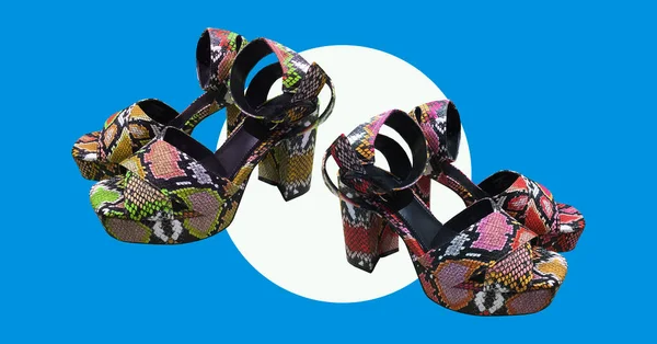 Fashionable Summer Animal Print Platform Sandal Komposisi Pakaian Konsep Fashion — Stok Foto