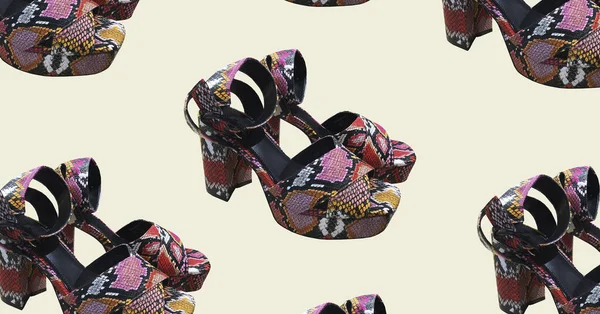 Fashionable Summer Animal Print Platform Sandals Composition Clothes Fashion Concept — Stock Photo, Image