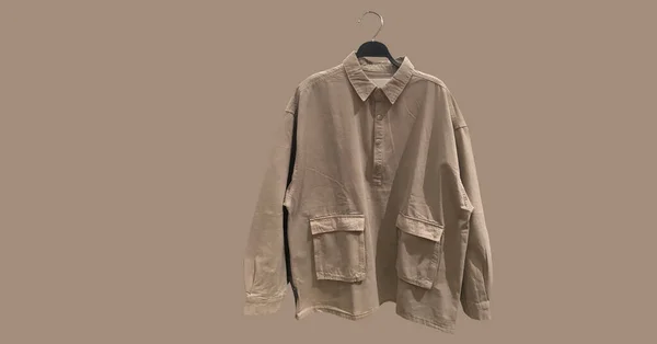 Men Half Zip Shirt Long Sleeves Hanger Isolated Banner Concept — Stock Photo, Image