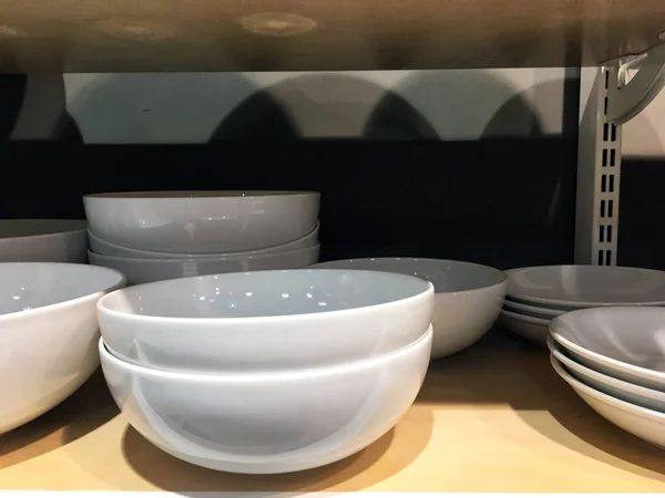 Variétés Vaisselle Blanche Dans Magasin Concept Choisir Des Plats Des — Photo