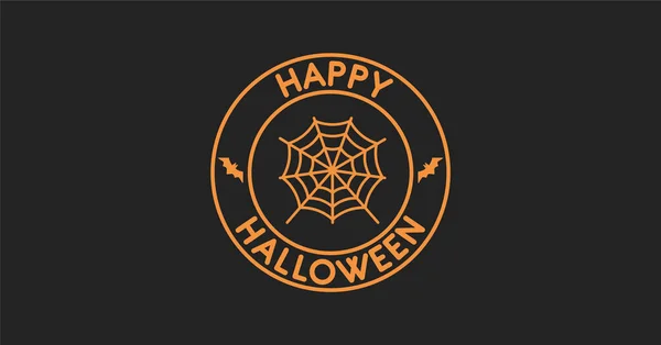 Happy halloween typography minimal postcard. Text patch sticker. spiderweb icon. Round seal stamp logo. Quote, phrase. Label or badge. Greeting card. Inscription. Banner party invitation. Pumpkin