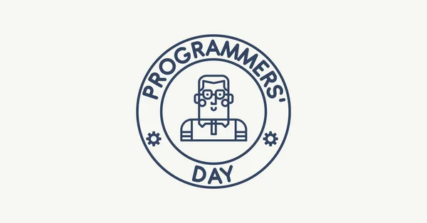 International Programmers\' Day typography minimal postcard. Text patch sticker. Freelancer programmer coding. Computer. Round seal stamp logo. Quote, phrase. Label badge. Greeting card invitation