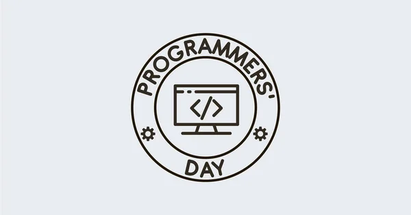Uluslararası Programcılar Günü tipografisi en az kartpostaldır. Metin yaması etiketi. Serbest programcı kodlaması. Bilgisayar. Yuvarlak mühür amblemi. Alıntı, cümle. Etiket kartı. Tebrik kartı daveti