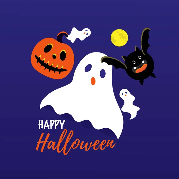 Vektorillustration Halloween Grußkarte Vorlage Hintergrund Mit Traditionellen Elementen Vollmond Fledermaus — Stockvektor