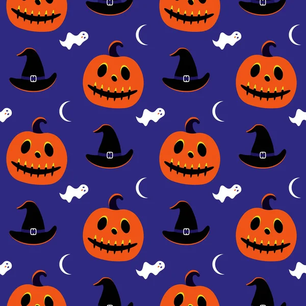 Vektorillustration Nahtloses Muster Mit Halloween Symbolen Halloween Feiertag Hintergrund Mit — Stockvektor