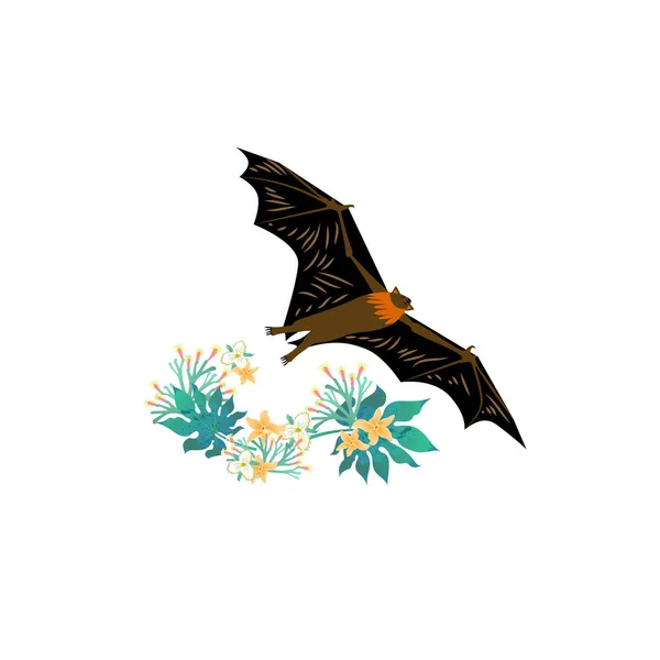 Cartoon Style Icon Flying Fox Vector Illustration — Stock Vector