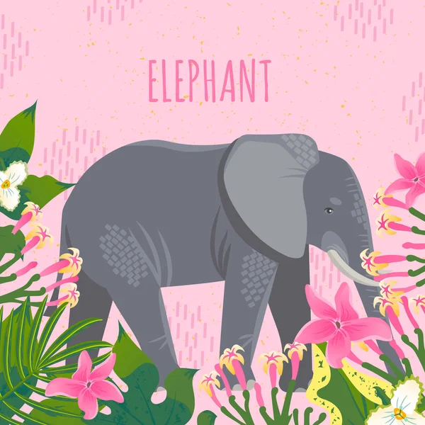 Elefante Sobre Fondo Tropical Ilustración Vectorial — Vector de stock