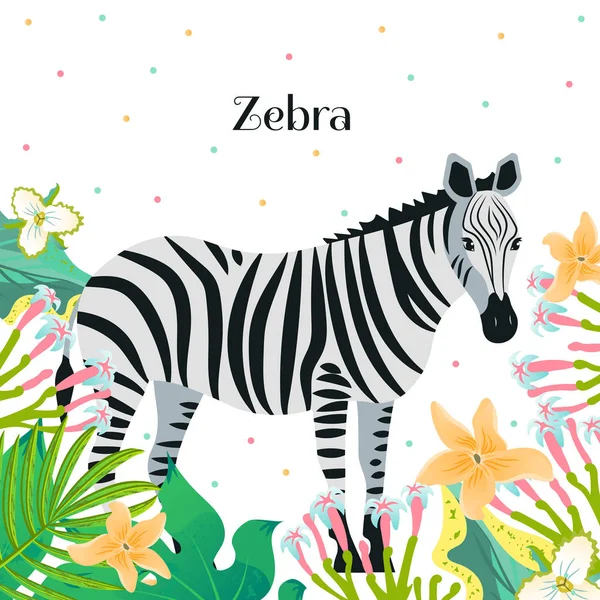 Zebra Wśród Tropikalnych Roślin Ilustracja Wektora — Wektor stockowy