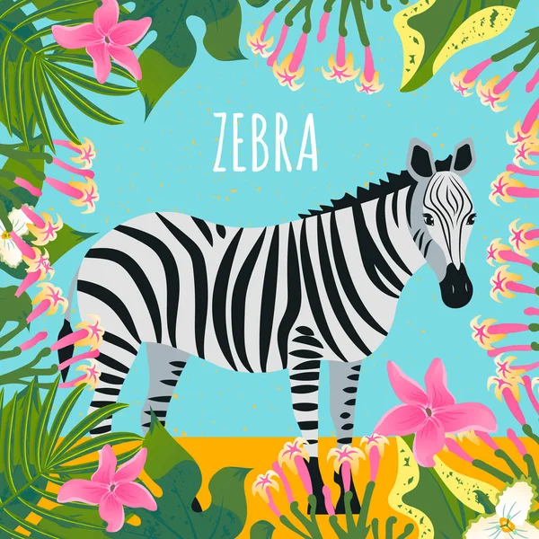 Zebra Tra Piante Tropicali Illustrazione Vettoriale — Vettoriale Stock