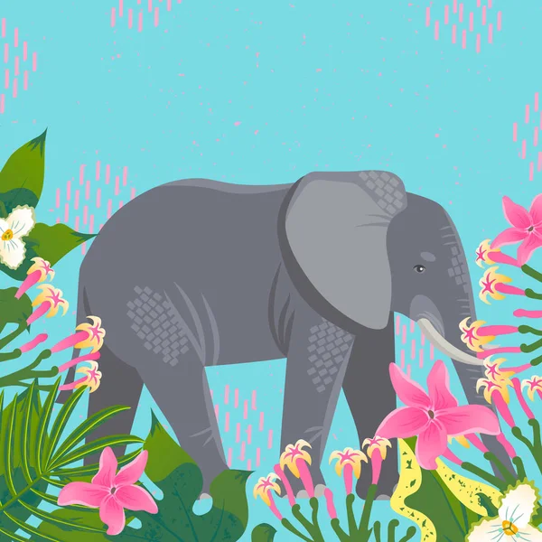 Elefante Sobre Fondo Tropical Ilustración Vectorial — Vector de stock