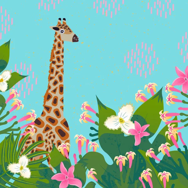 Schattige Giraffe Tropische Achtergrond Vector Illustratie — Stockvector