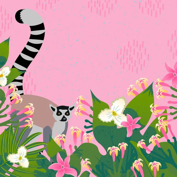 Lemur Tropische Achtergrond Vector Illustratie — Stockvector