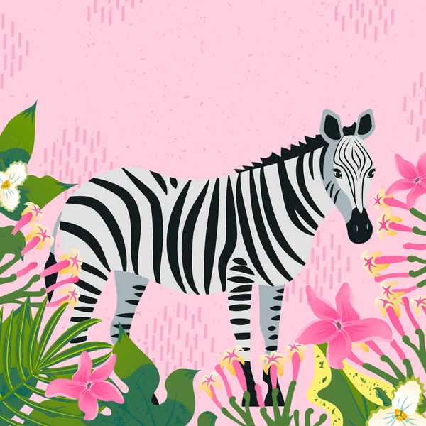 Zebra Wśród Tropikalnych Roślin Ilustracja Wektora — Wektor stockowy