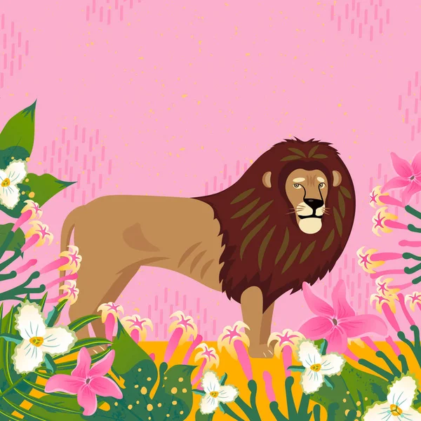 Schattig Leeuw Roze Achtergrond Vector Illustratie — Stockvector