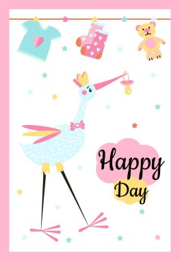 Karikatür leylek yenidoğan bebek teslim