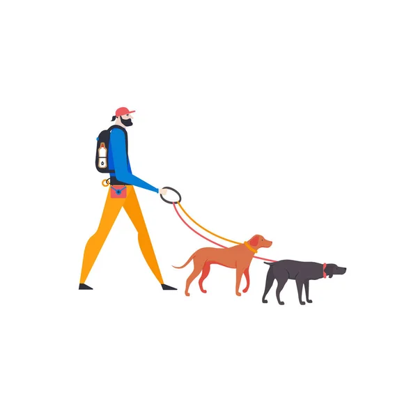 Man Dogs Walking Isolated White Background — Stock Vector