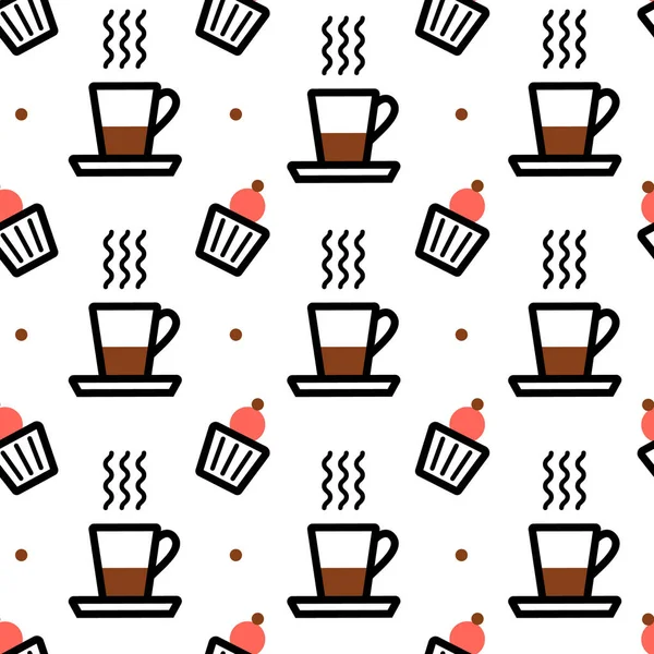 白い背景に分離されたコーヒーとマフィンのカップのパターン — ストックベクタ