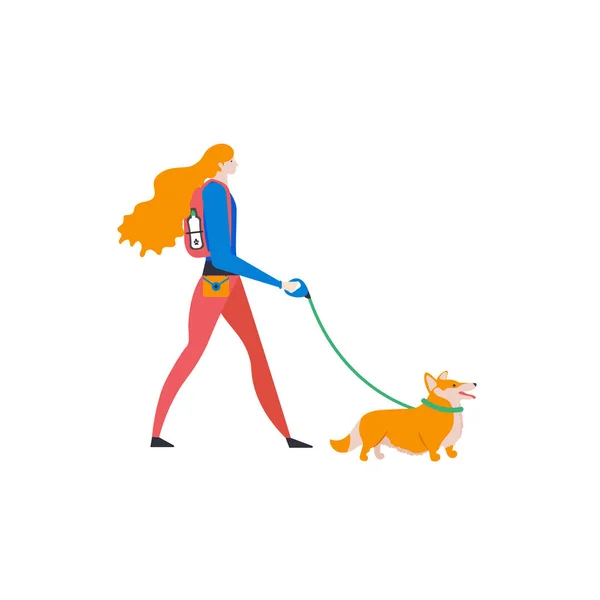 步行者与狗隔离在白色背景 — 图库矢量图片