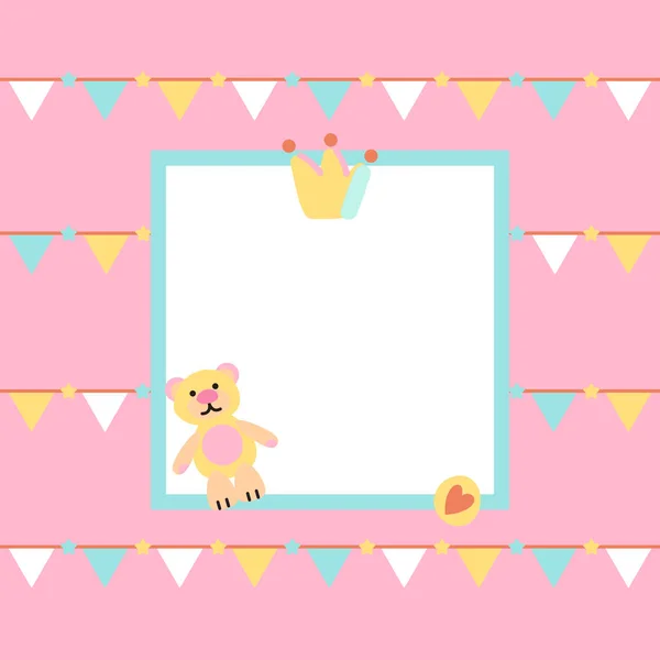 Garlands Crown Toy Bear Pink Background — Stock Vector
