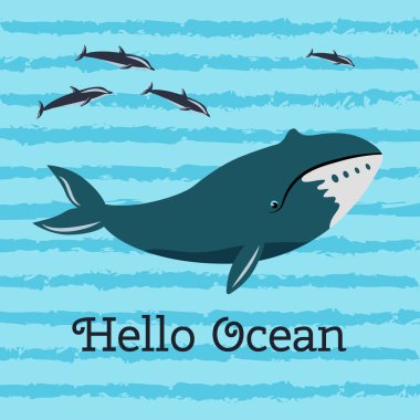 merhaba okyanus, balina ile renkli afiş