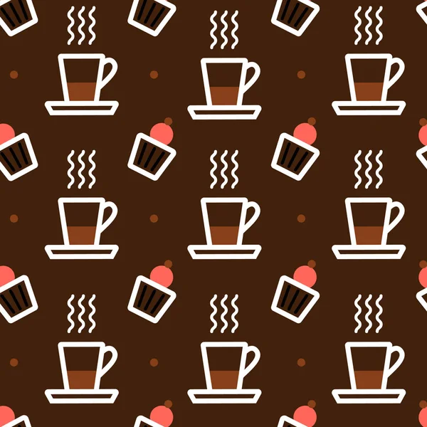 茶色の背景にコーヒーカップのパターン — ストックベクタ