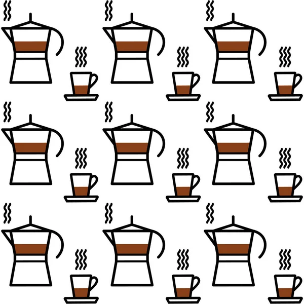 白い背景に隔離された間欠泉のコーヒーメーカーとカップのパターン — ストックベクタ