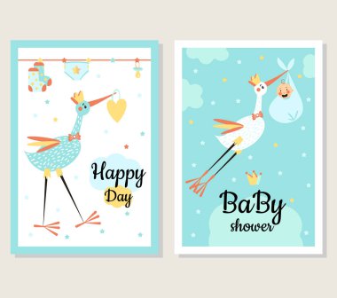 Yeni doğmuş bebek ile karikatür leylek