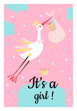 Karikatür leylek yenidoğan bebek teslim