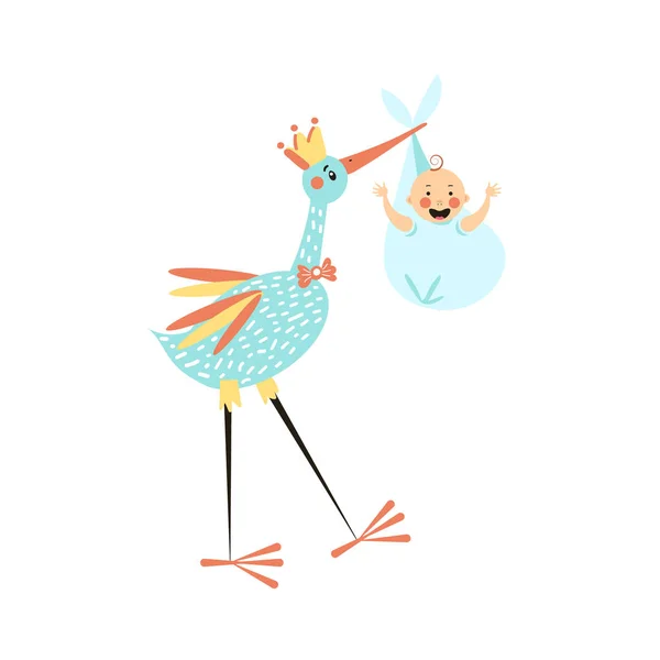 Cartoon Storch Bringt Neugeborenes Zur Welt — Stockvektor