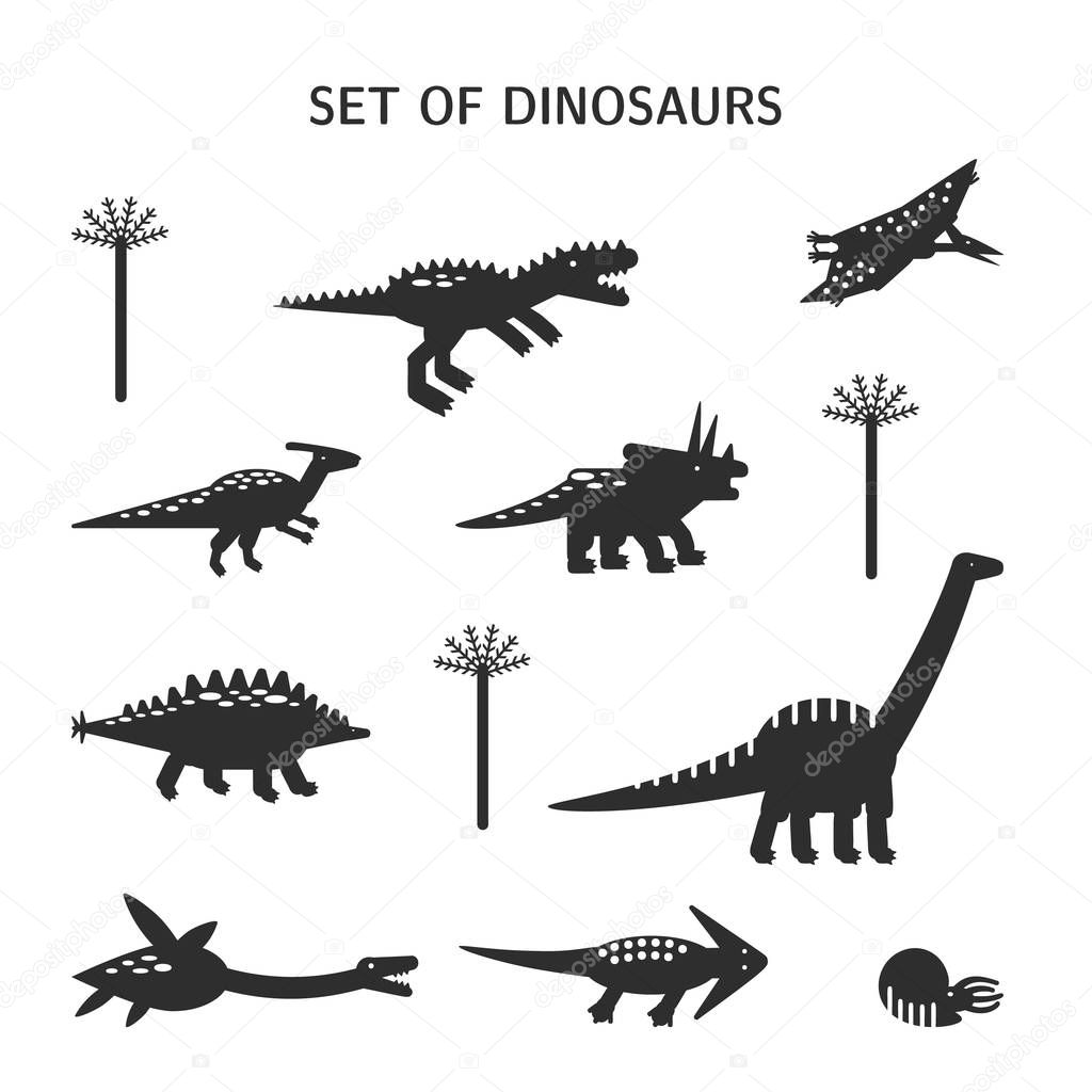 set of dinosaurs isolated on white background